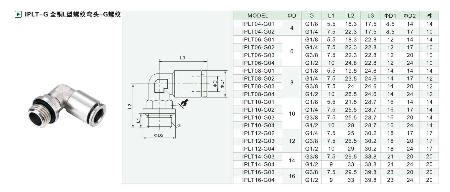 IPLT-G全铜L型螺纹弯头-G螺纹